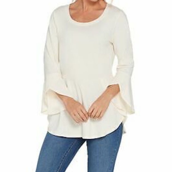 Isaac Mizrahi Tops - Isaac Mizrahi Knit Peplum Top w/Tulip Hem Cream S